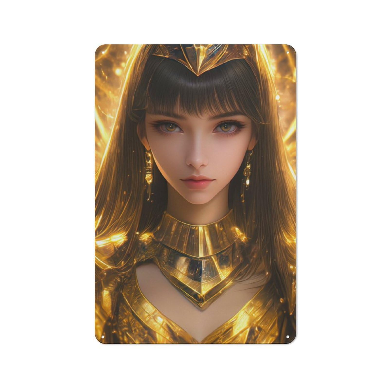 Junmoney Queen Cleopatra In Gold Rustic Tin Sign 30X20cm For Living Room Or Hallway, Suited To Living Room Decor Lovers