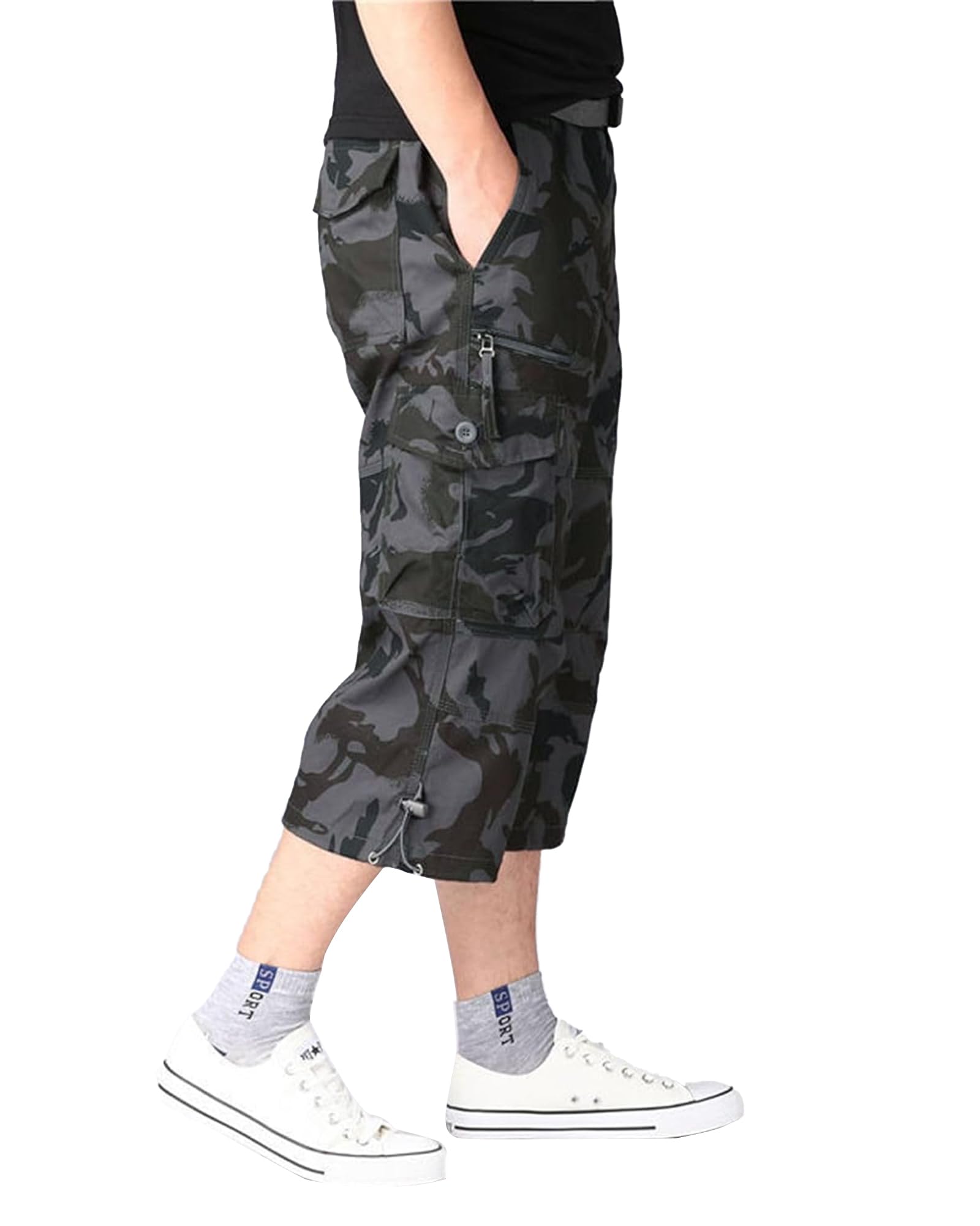 YAOBAOLE Short Court pour Homme - Poches Cargo - Pantalon en Tissu 3/4 - Pantalon de Trekking Militaire - pour la Plage, Les