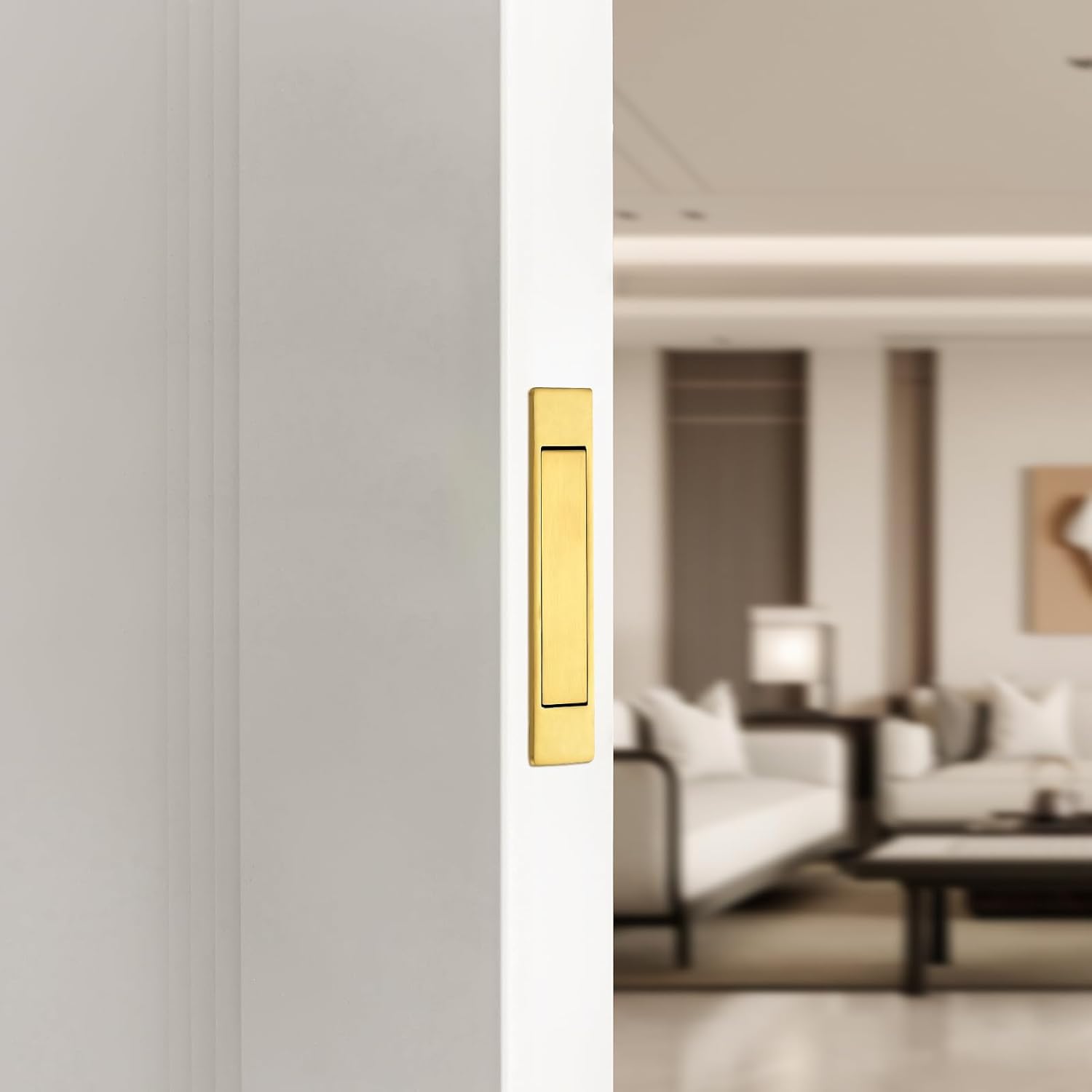 JOY DECOR Pocket Door Pull Handle, Edge Pull, Satin Brass Flush Mount for Sliding Doors (1 Pack)