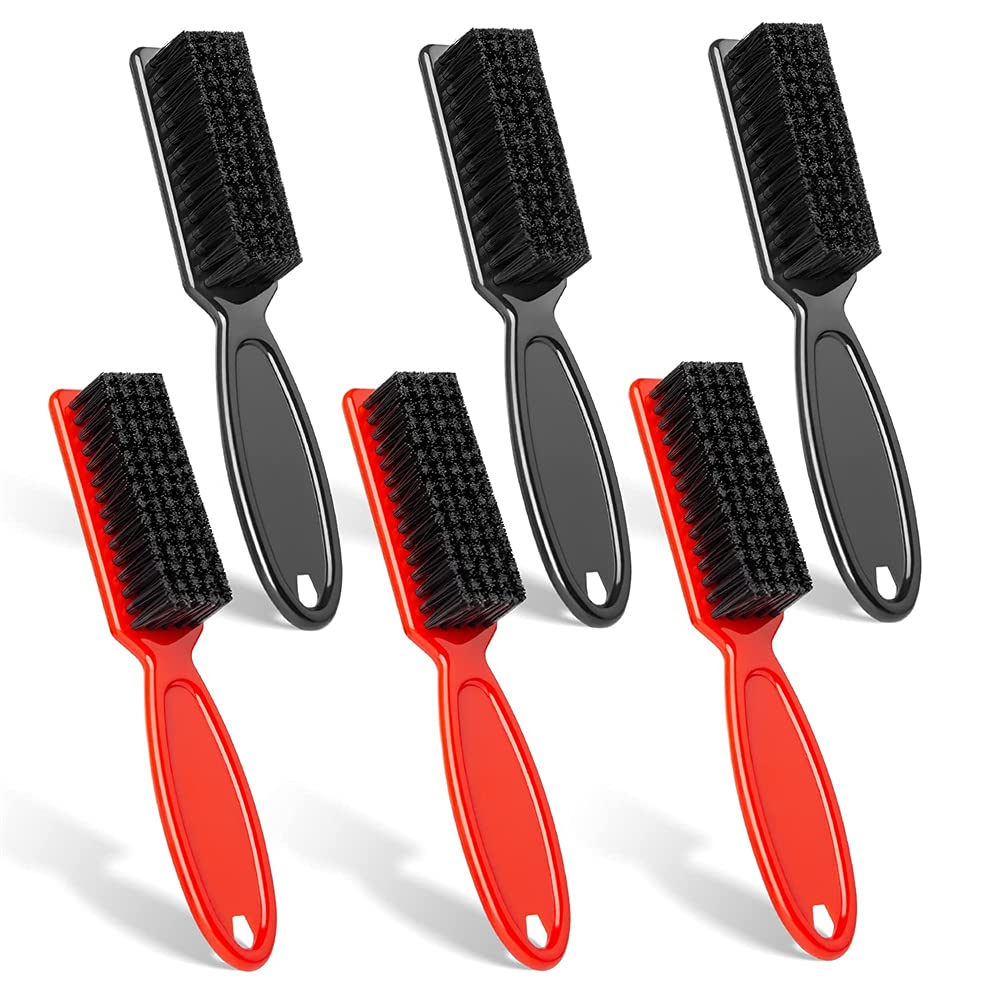 Barber Blade Cleaning Brush Set - 6 Pieces Nylon Clipper Cleaner and Styling Tool for Men, Nail and Trimmer Brush (Red, Black)