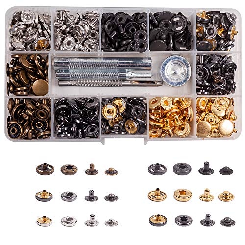 Innetoc 120 Sets 12Mm 1/2" 6 Color Eco-Friendly Leather Snap Fasteners Kit With 4 Tools,Snaps For Leather Diy. (6 Color, 12Mm Brass) #TOP11