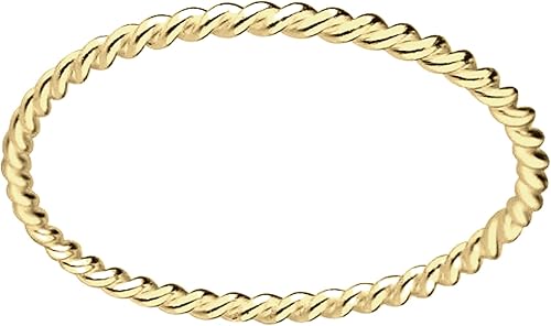 Melanie Golden Jewelry Braided Rope Stacking Ring | Elegant Twist 1mm Skinny Stackable Stack Ring Band in Silver, Gold, or Rose Gold | Comfort Fit