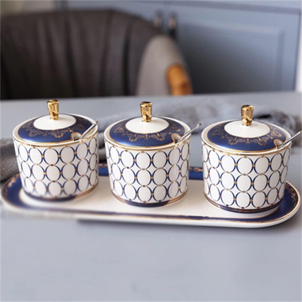 Nordic Light Luxury Ceramic Seasoning Pot Four-Piece Kitchen Seasoning Ceramic Storage Tank Kitchen Seasoning Tool Household Seasoning Container (D One Size)