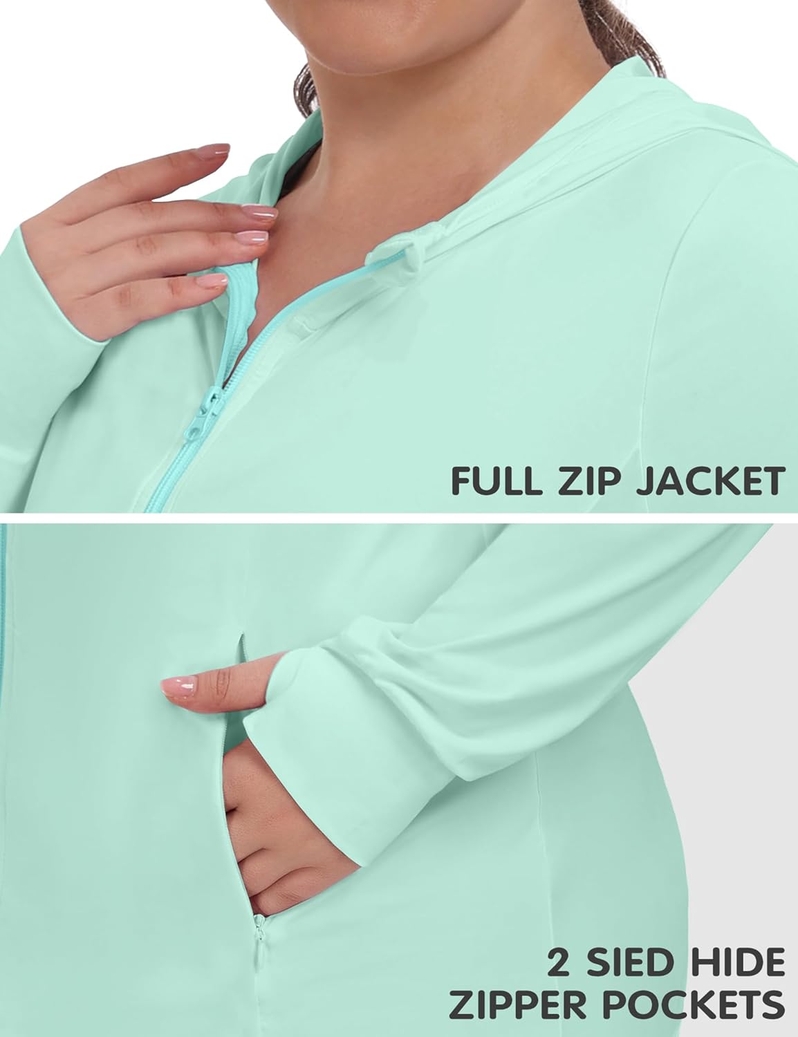 COOTRY Women's Plus Size UPF 50+ Sun Protection Jacket Lightweight Long Sleeve Zip Up Hoodie Cooling Sun Shirt Hiking Workout