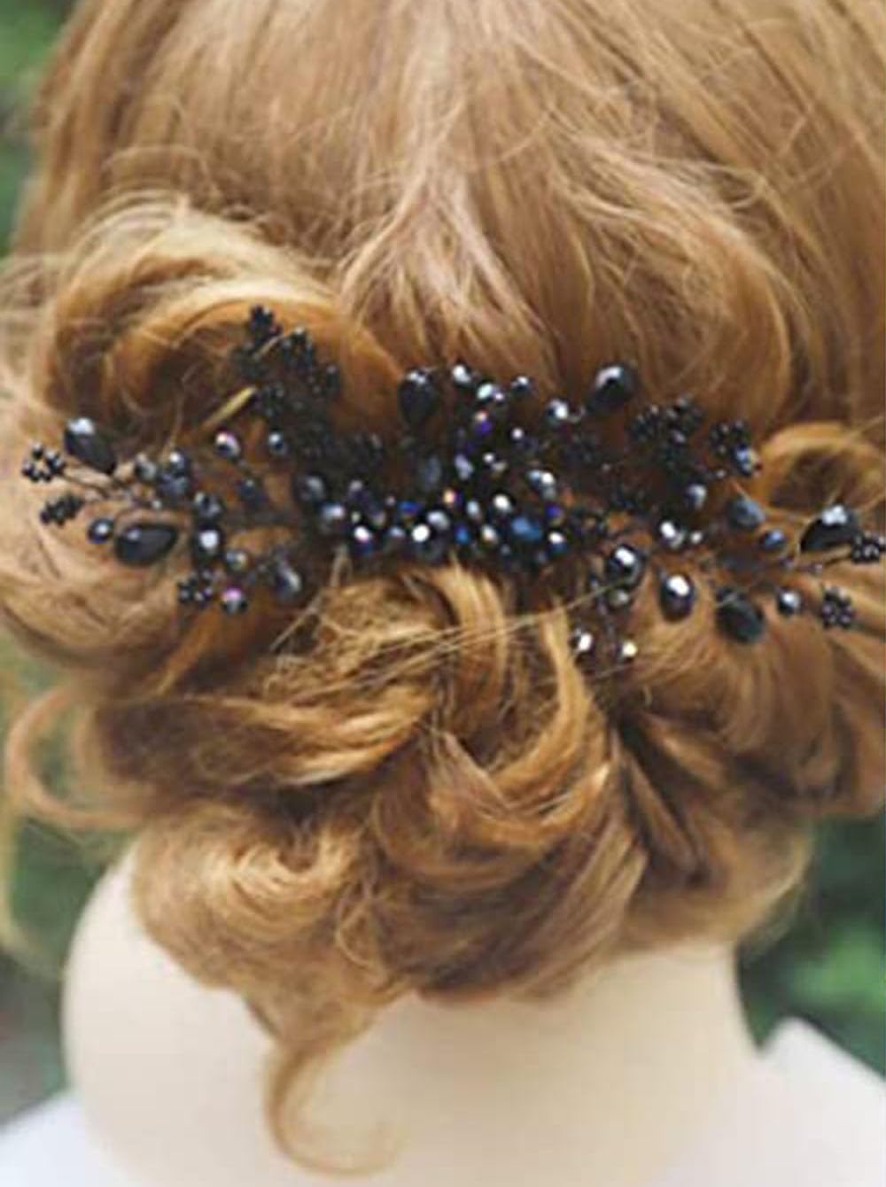 Missgrace Women Bridal Wedding Handmade Black Crystals Side Hair Comb Special Occasion Headpiece Black Women Hair Accessories
