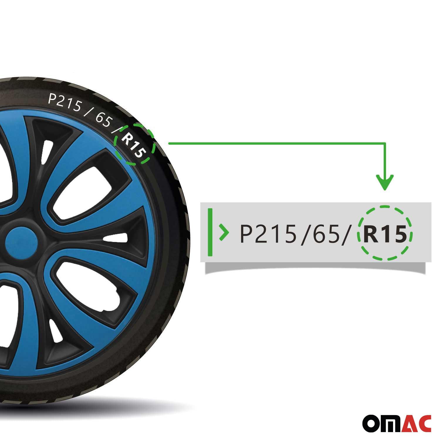 OMAC 4X Radkappen Radzierblenden Radblenden 15" Zoll Stahlfelgen Matt Schwarz-Blau
