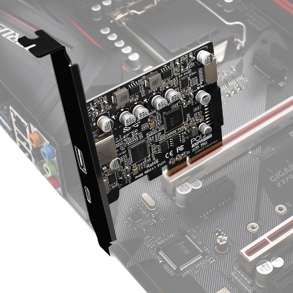 JMT PCIe 3.0 to USB 3.2 A Port Adapter Card 10Gbps USB-C TypeE 19P / 20P Full Interface Expansion for X8 X16 Graphics Card Chassis