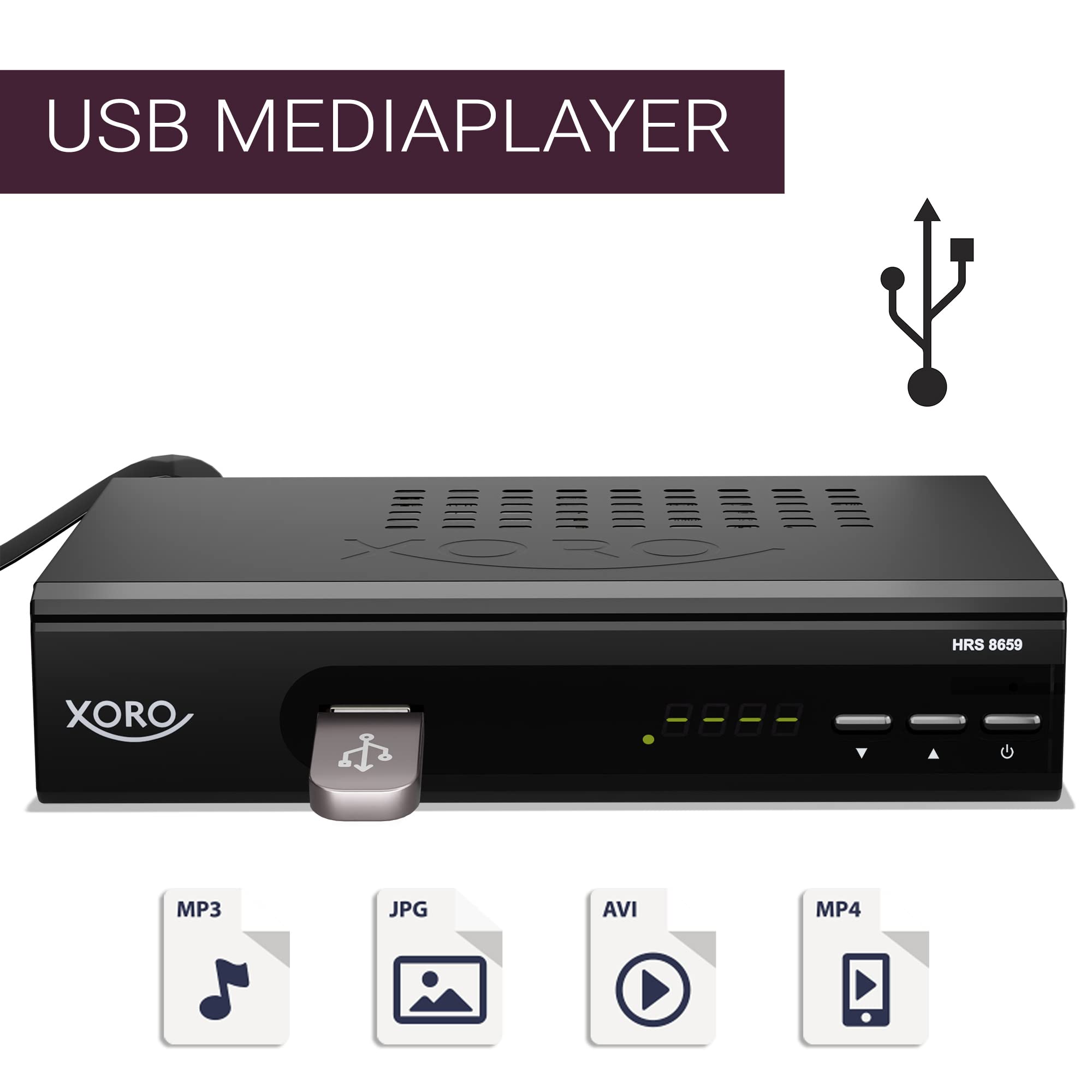 XORO HRS 8659 - Ricevitore satellitare digitale DVB-S2 HDTV, HDMI e SCART, supporta Unicable, uscita audio digitale, lettore multimediale USB 2.0