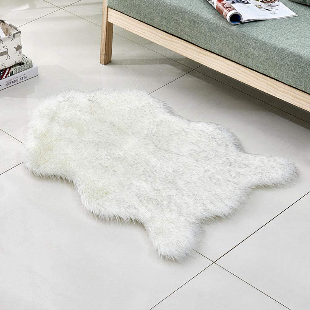 WEIDD Peau de Mouton synthétique,Cozy Sensation comme véritable Laine Tapis en Fourrure synthétique, Man-Made Luxe Laine Tapis de Canapé Coussin ，Pointe Grise sur Blanc 90x150cm en Forme