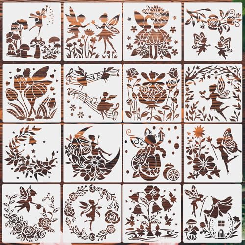 16 pièces pochoirs de fée, modèle de dessin de fleurs de fée, pochoirs réutilisables en...
