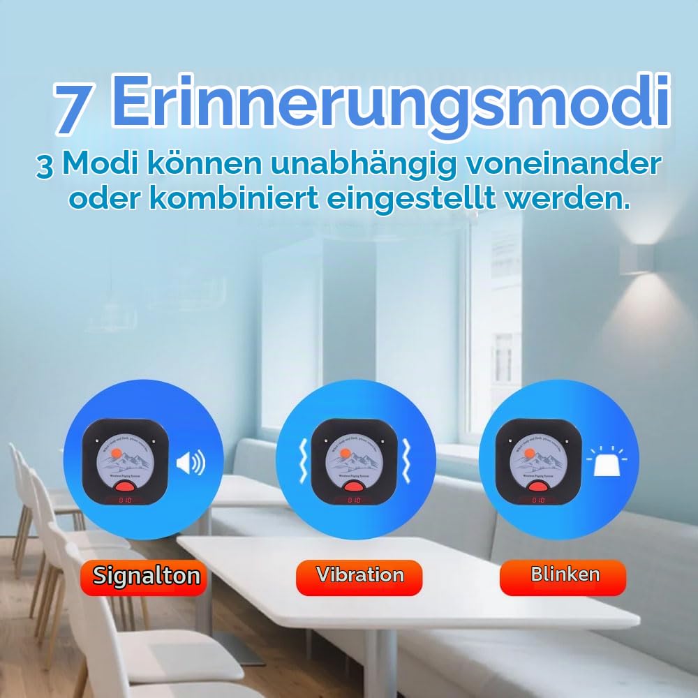 KZH Pager Rufsystem Restaurant, Aufrufsystem 1000 Meters, 20 Pager System, 7 Anrufmodi, Mit Stopp Button, Auswechselbare Aufkleber, Buzzer Gastronomie für Konditorei, Hotel, Kneipen
