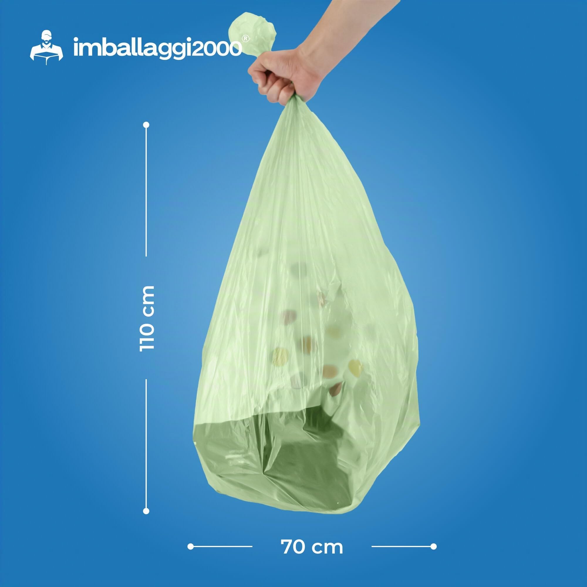 IMBALLAGGI 2000 - Sacchetti Spazzatura Organico 70x110 (110L), 10 Rotoli x 10 Sacchi Spazzatura Raccolta Differenziata Interno e Esterno, Tot 100 Sacchetti Umido Resistenti Biodegradabili Compostabili