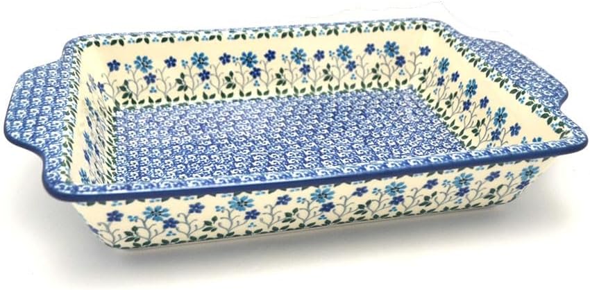 Polish Pottery Baker - Rectangular with Tab Handles - 7 cups - Georgia Blue