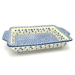 Polish Pottery Baker – Rectangular with Tab Handles – 7 cups – Georgia Blue