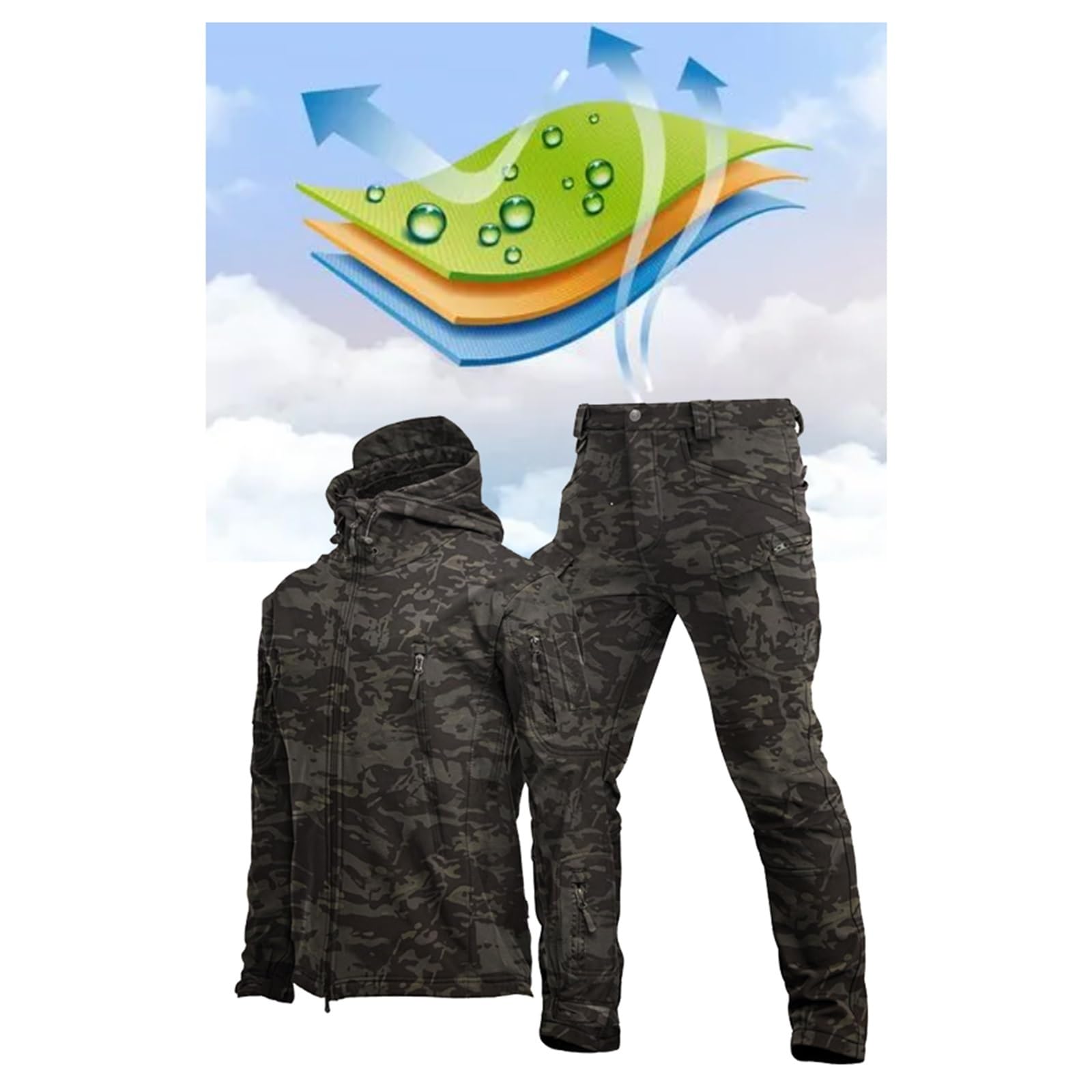 CLSQLXYJZC Tute Da Neve Per Sport All'aria Aperta Da Uomo, Set Giacca E Pantaloni Con Cappuccio Antivento Impermeabile Mimetico Invernale, Con Fascia Da Braccio E Tuta Da Sci Da Snowboard