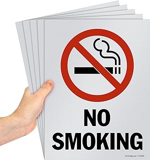 SmartSign (Pack of 5) 12 x 9 inch “No Smoking†Sign with Symbol, Screen Printed, 10 mil Polystyrene Plastic, Red/Black on White
