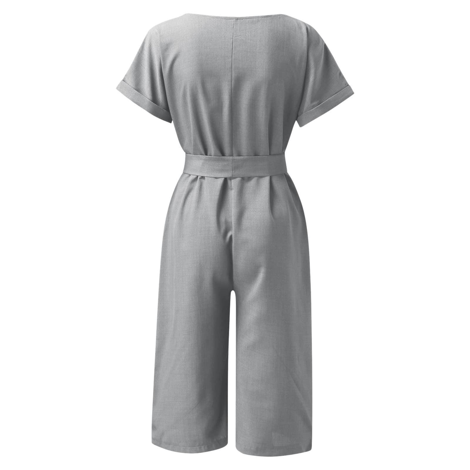 Tuta da donna a gamba larga, scollo a V, maniche corte, con