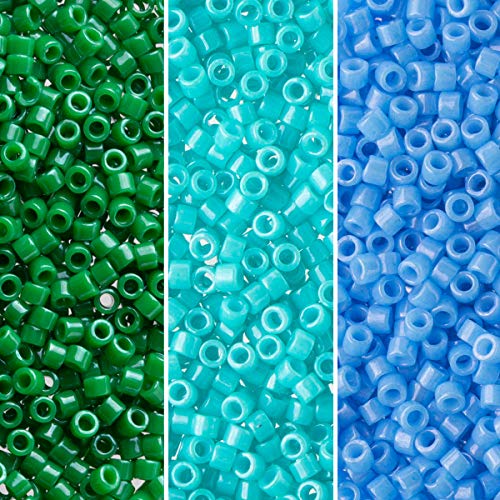 Miyuki Delica Seed Beads Bundle: Size 11/0, Green Turquoise Opaque Palette Collection DB655, DB658, DB659-3 Tubes of 7.2 Grams ea