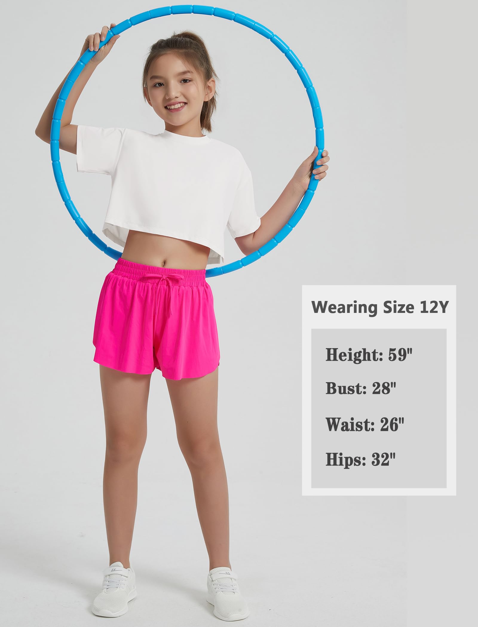 EXARUS Sport-Shirts für Mädchen, kurzärmelig, bauchfreies Oberteil/geteilter Rücken, schnell trocknend, für Workout, Sommer, leger, Kinder, 6–14 Jahre