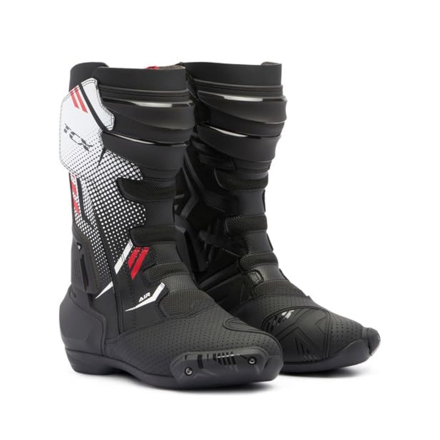 TCX - S-​TR1 AIR, Stivale da Moto Uomo, con Tomaia in Microfibra Perforata al Laser, Chiusura con Zip Elastica Laterale e Velcro, Nero/​Bianco/​Rosso