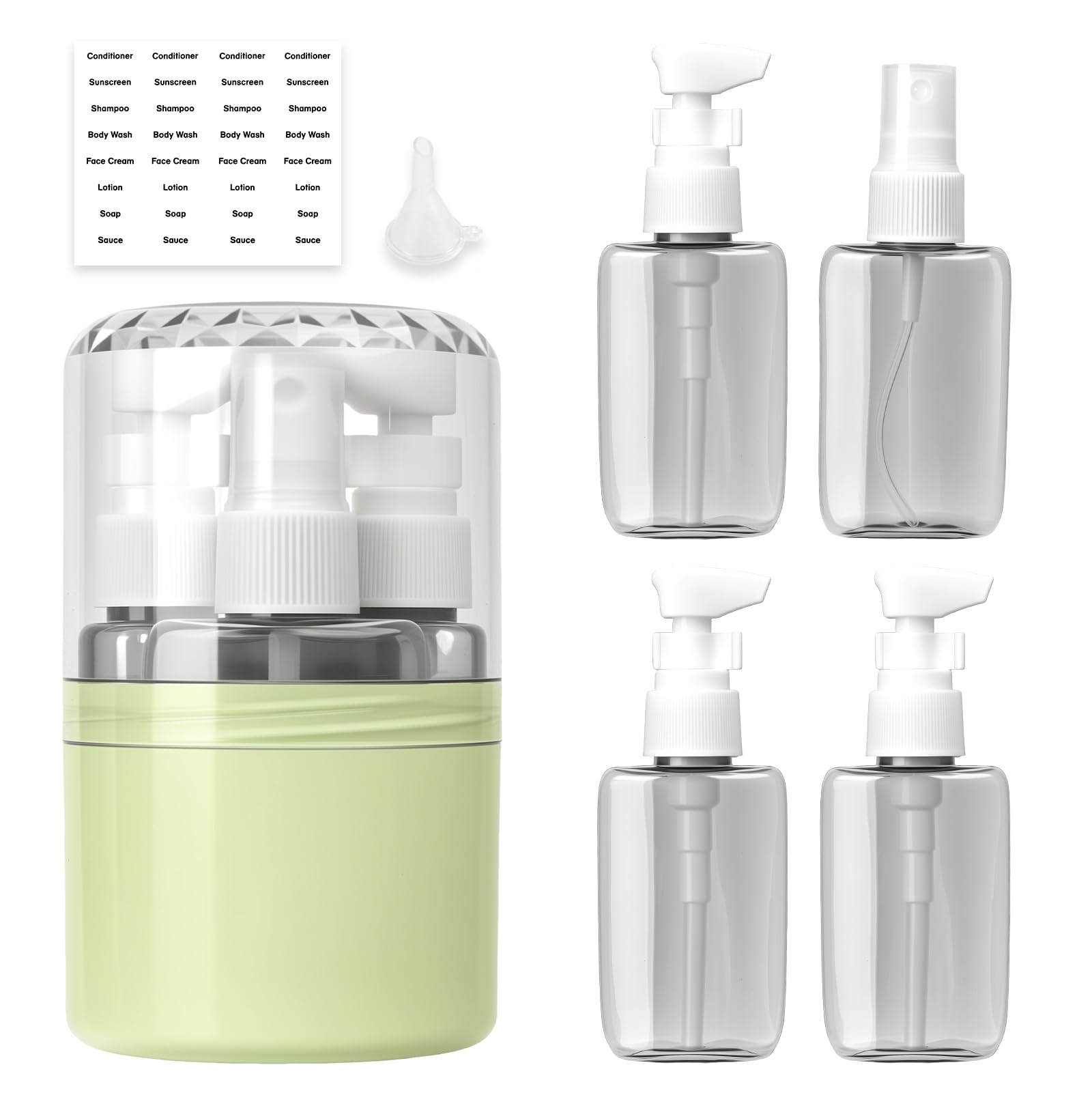 Xiuxhae Dunkle 4-in-1 Reiseflaschen Zum Befüllen Set, Reise Gadgets Flugzeug 50ml pumpspender Mit Etikettenaufklebern, Travel essentials reiseset Stabil Wasserdicht Auslaufsicher Für Reise Büro (Grün)