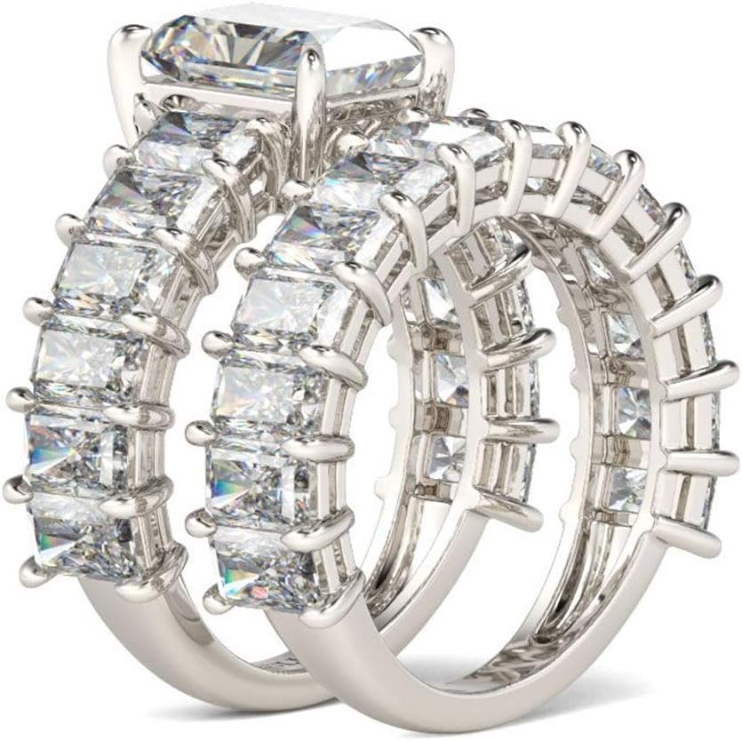 Jeulia 2 PC Wedding Ring Set 3.85 ct Radiant Cut Solitaire Engagement Ring for Women 925 Silver Ring Cubic Zirconia Diamond Eternity Bands Anniversary Promise Ring Bridal Set withJewelry Box