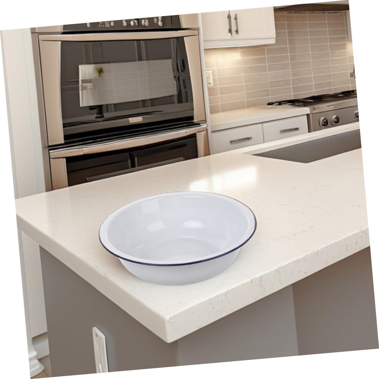 Angoily Vintage Enamel Mixing Bowl Kitchen Wash Basin for Vegetables and Easy to Clean Enamelware Soup Bowl Multifunctional Deep Pan for Cooking and Serving