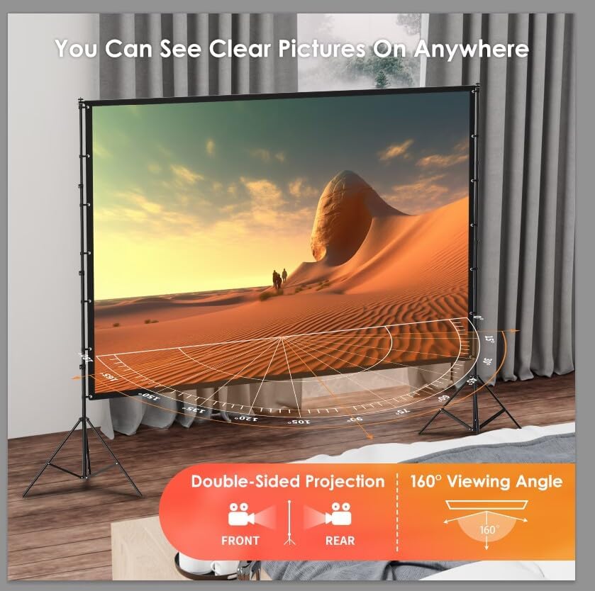 Miniatura 5 de AAJK Pantalla de proyector portátil de 120 pulgadas, pantalla de película HD 169 4K con soporte y bolsa de transporte, pantallas plegables para