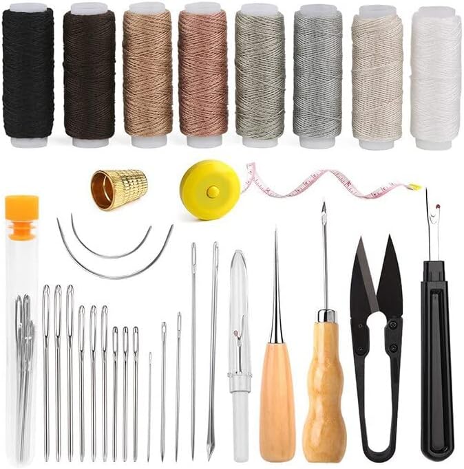 1Set Leather Craft Kit Manual Punch Leather Sewing Awl Thread Stitching Shoemaker Canvas Repair Tool