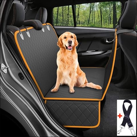 GoBuyer Dog Car Seat Cover Protector Liner for Car Boot and Back/Rear Seat Accessories - Universal, Heavy-Duty & Non-slip + Seat belt Strap Cover