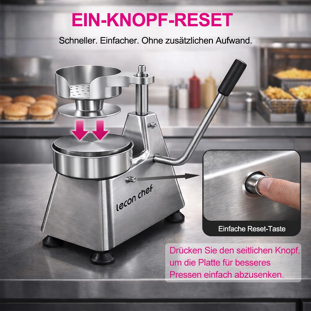 Burgerpresse Edelstahl 3 Umwandelbaren Formen 100/130/150mm, Manueller Burger Patty Presse mit 1200 Patty-Papieren