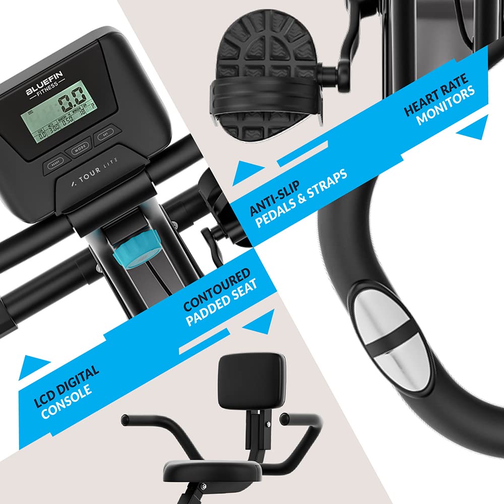 Bluefin Fitness Tour Lite Rower treningowy do użytku domowego, do użytku domowego, kompatybilny z Kinomap, składany rower domowy, konsola, magnetyczny rower treningowy, składany, szary