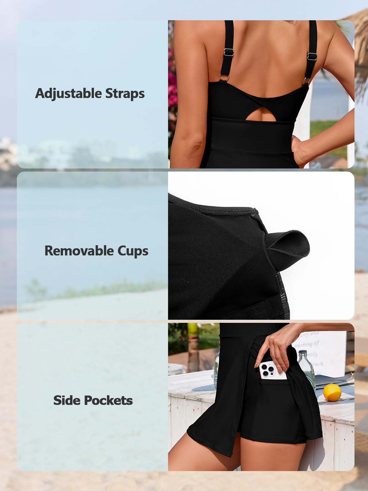 SHEKINI Einteilige Badeanzug Damen Bauchweg Badeanzugkleid Bademode Schwimmanzug Badekleid mit Sicherheitsshorts Badeanzüge