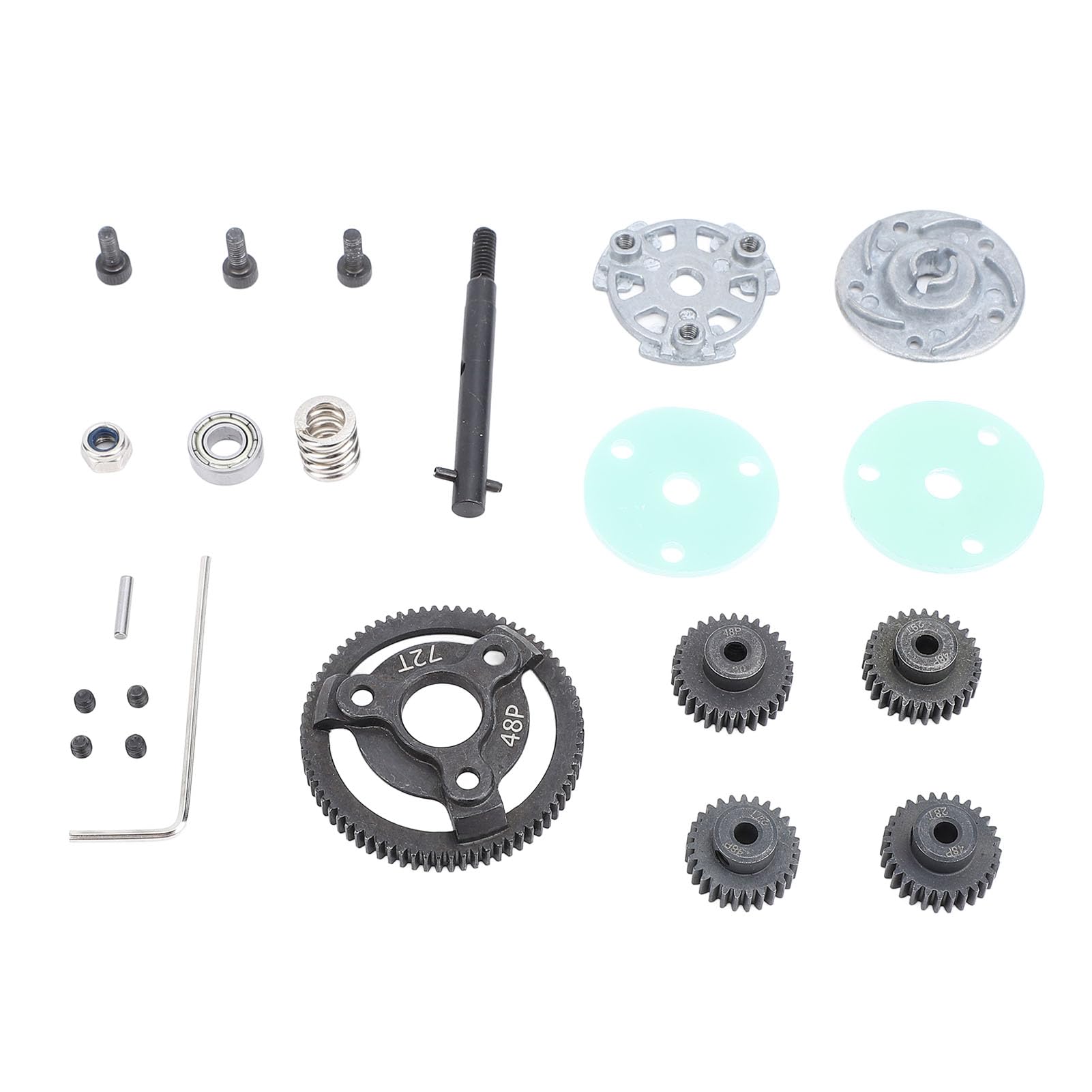 Metallgetriebesatz für Slash 2WD 1/10 RC Car, 72 Zähne großes Zahnrad mit 27T 28T 29T 30T Motorritzelschraubensatz