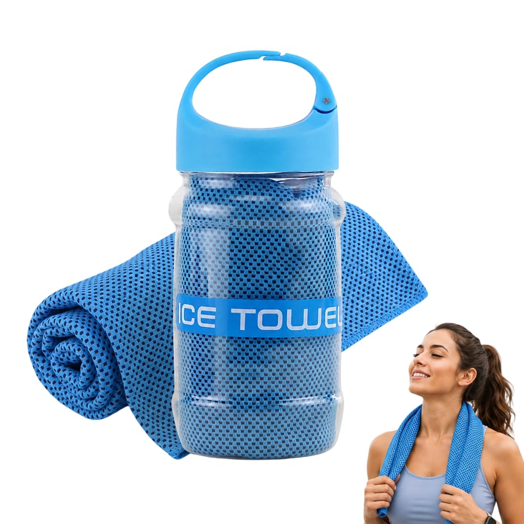 Cooling Towel,39x11.81inch Ice Cool Neck Towel,Neck Wrap Ice Towels,Breathable Quick Drying Ices Cool Microfibre Towels with Storage Bottle For Gym Workout Running Yoga Golf Camping Hot Weather