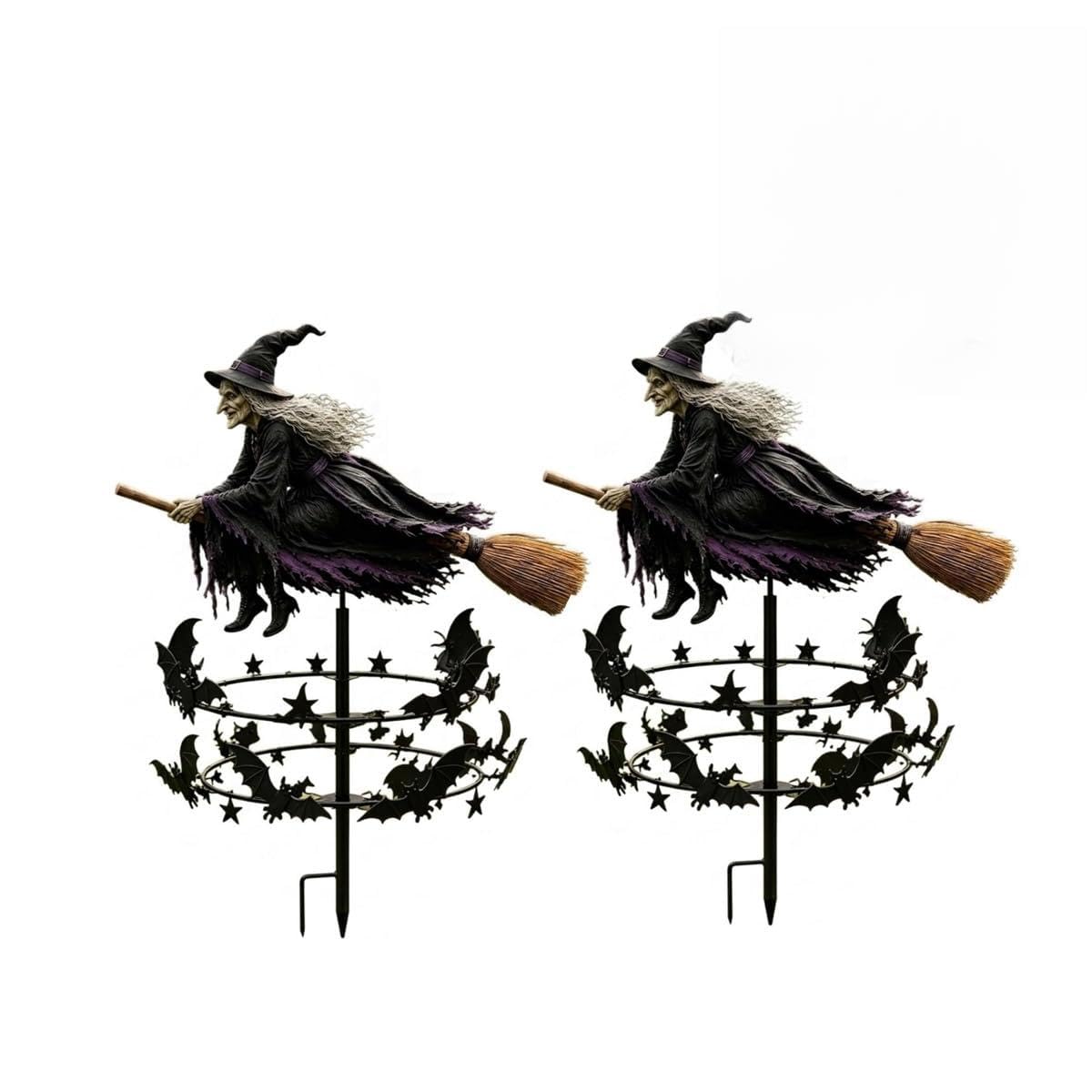 Enchanted Witch Garden Wind Spinner,Metal Halloween Yard Art Decor (2pcs)
