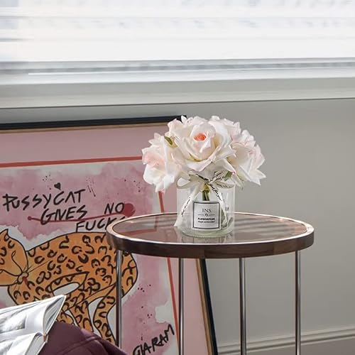 Miniatura 1 de Plobach Flores de rosas falsas con jarrón, ramo de rosas artificiales de seda en jarrón, decoración de mesa de centro de mesa para boda, sala de