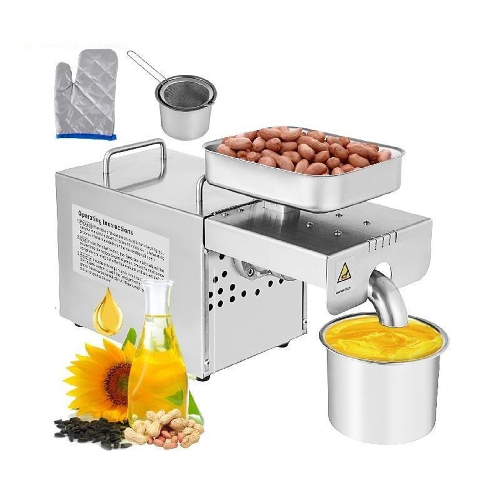 Electric Oil Extractor Automatic Oil Press Machine for Home & Commercial Use Sesame Canola Sunflower Seeds Peanuts Walnuts