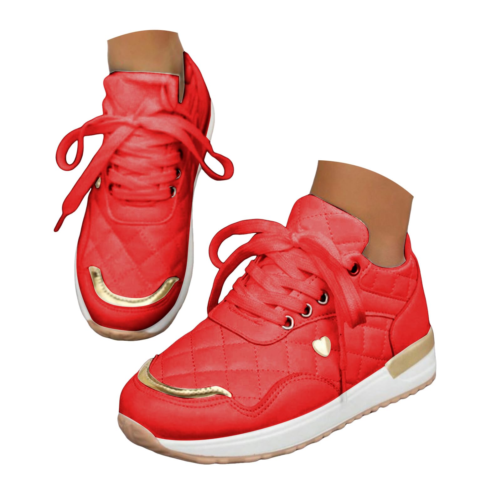 Womens Sneakers - Women's Fashion Sneakers Slip On Breathable Running Stylish and Lightweight Spring Shoes for Women Casual Non-Slip Lace-Up Walking Footwear for School Travel Office Work 7.5 Red