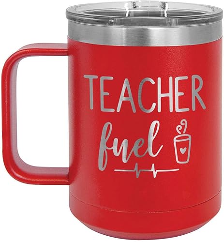 Miniatura 7 de TEACHER FUEL Gris 15 oz Taza de café con tapa deslizante  Taza de café de viaje aislada  Ideas de regalos de cumpleaños o Navidad de mujeres u