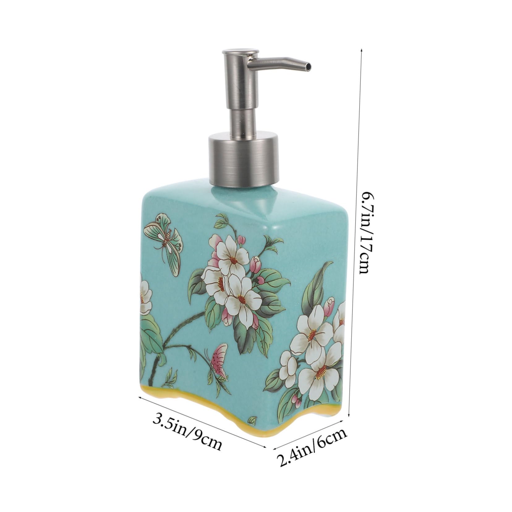 UKCOCO Dispensador de Jabón Cerámico con Bomba Reutilizable para Baño Botella Recargable para Champú y Loción Diseño Vintage Verde Fruta para Ducha y Cuidado Personal