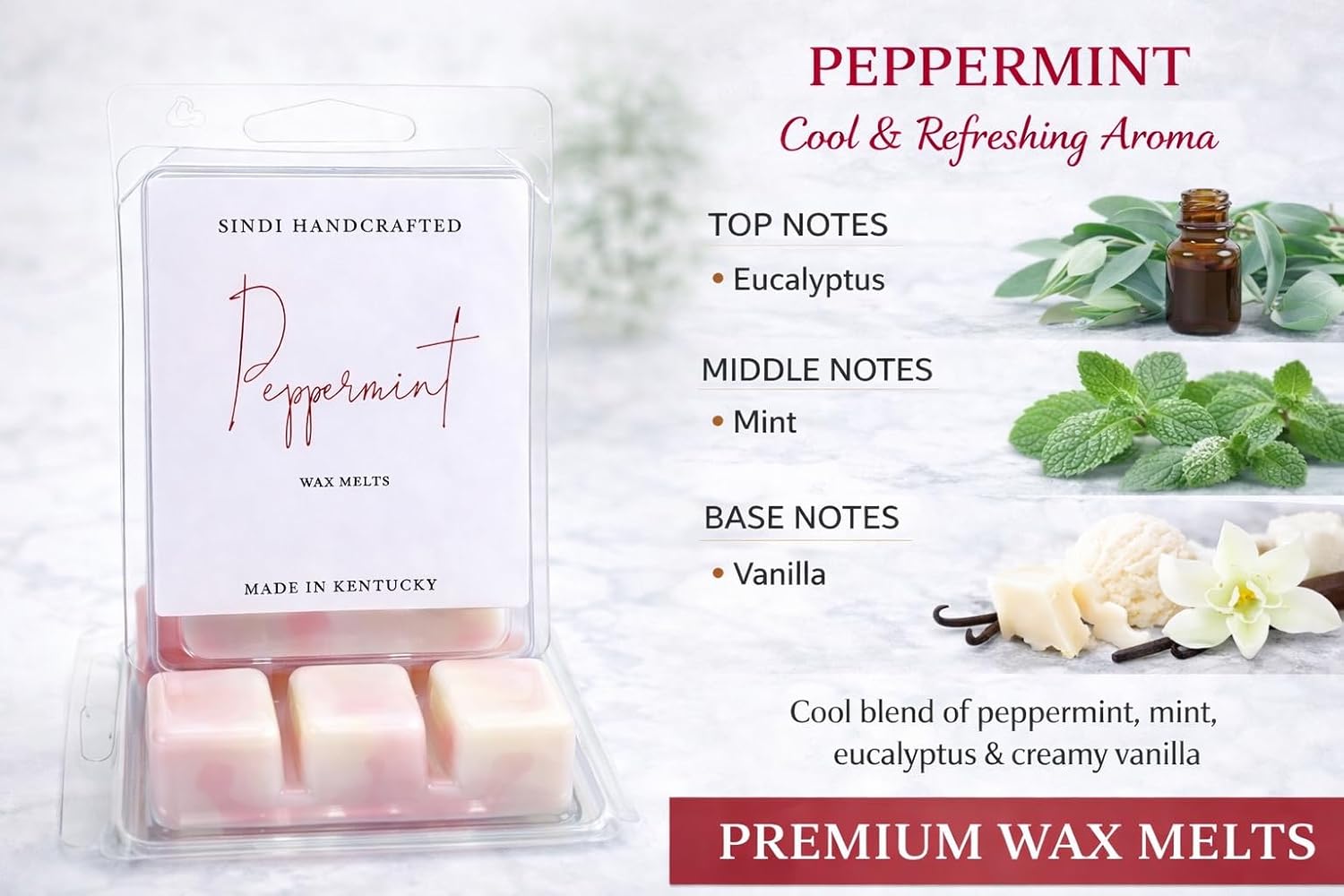 Peppermint Wax Melts Hand Poured, Long Lasting Scent