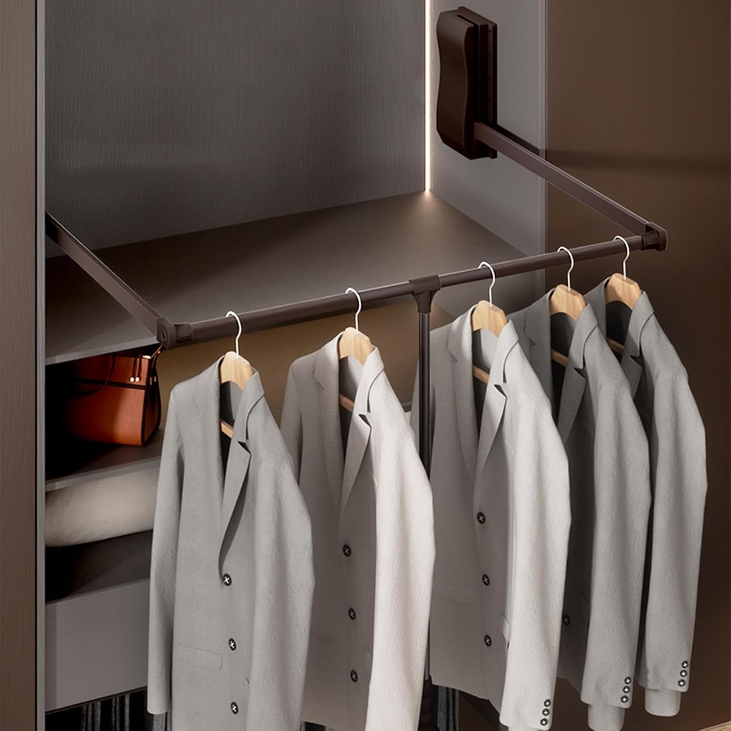 ポールハンガー リムーバブルリフト、ポールハンガー ワードローブリフト、 プルダウンクローゼットロッド、調節可能なサイドマウントクロ