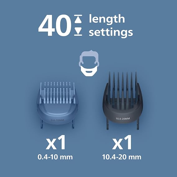 Philips Beard Trimmer 7000 Series - Self-Sharpening Metal Blades, 40 Lock-in Settings, BeardSense Technology, Hair Collector, 100% Waterproof, Charging Stand, Soft Pouch, Model BT7660/15