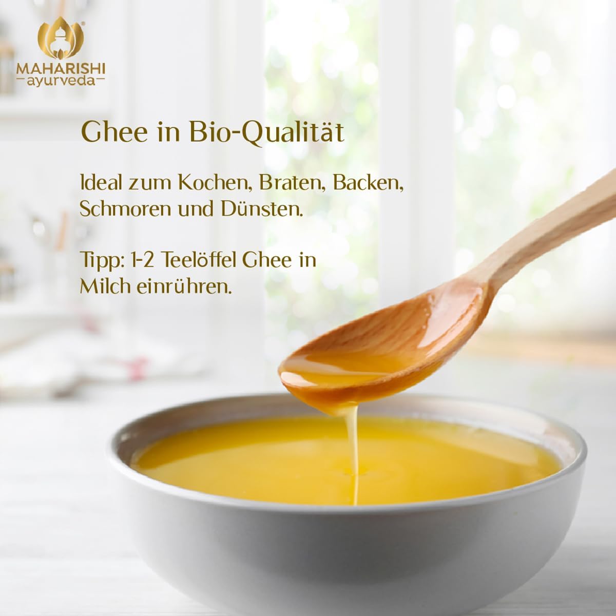 Maharishi Ayurveda Bio Ghee, Gheebutter,Butterfett | Laktose-, zucker und glutenfrei zum Kochen, Braten und Backen | 500 g | 1er Pack