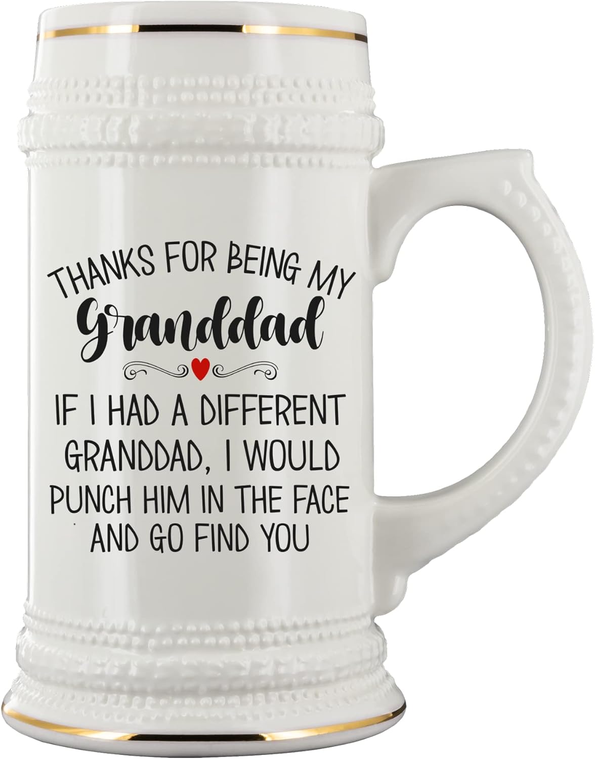 Grandpa Beer Mug Thanks for Being My Granddad from Grandkids Gag Jokes Christmas Birthday Fathers Day Keepsake for Grandfather 22 Oz. Beer Stein for Men