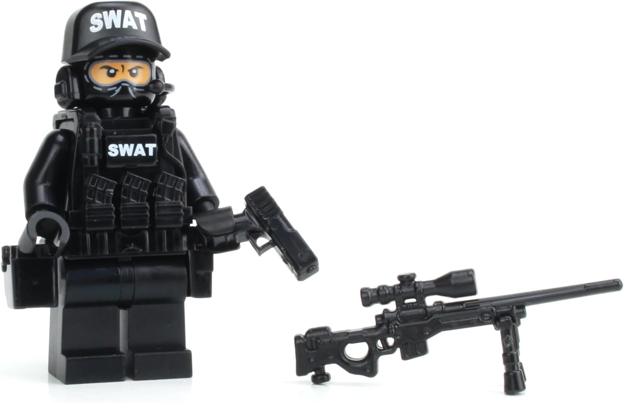 1.6 Inches Tall Police SWAT Team Sniper Collectible Custom Minifigure | Genuine Police Minifig | Head Printed in the USA | Great Gift for Ages 10+ to Adult AFOL