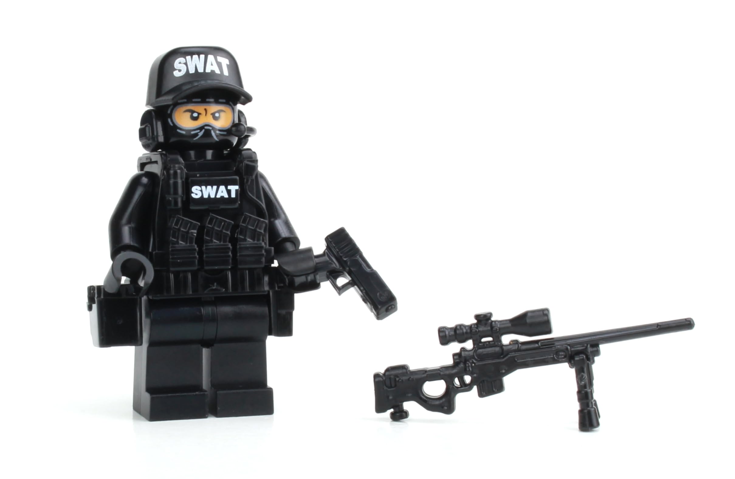 1.6 Inches Tall Police SWAT Team Sniper Collectible Custom Minifigure | Genuine Police Minifig | Head Printed in The USA | Great Gift for Ages 10+ to Adult AFOL