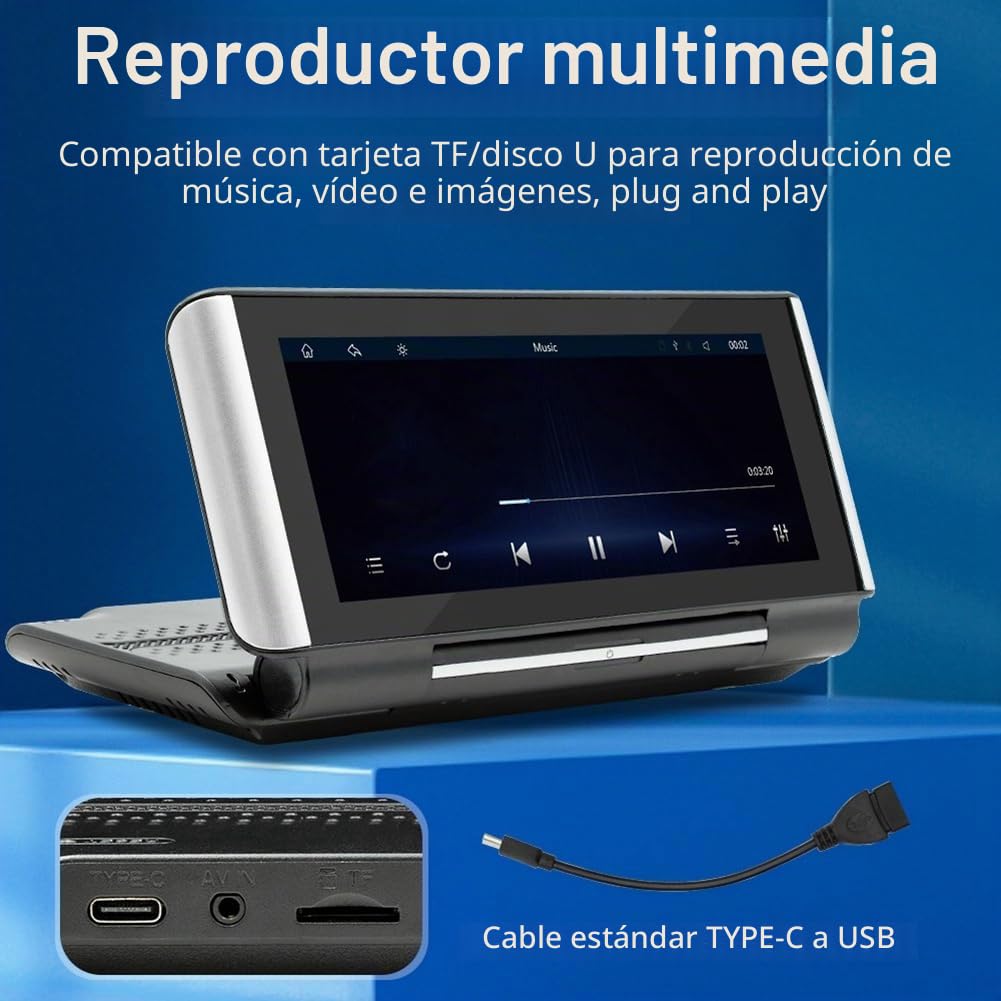 Pantalla abatible portátil ajustable para coche, de 6.86 pulgadas, inalámbrica, CarPlay, Android, pantalla de navegación táctil, fácil de instalar