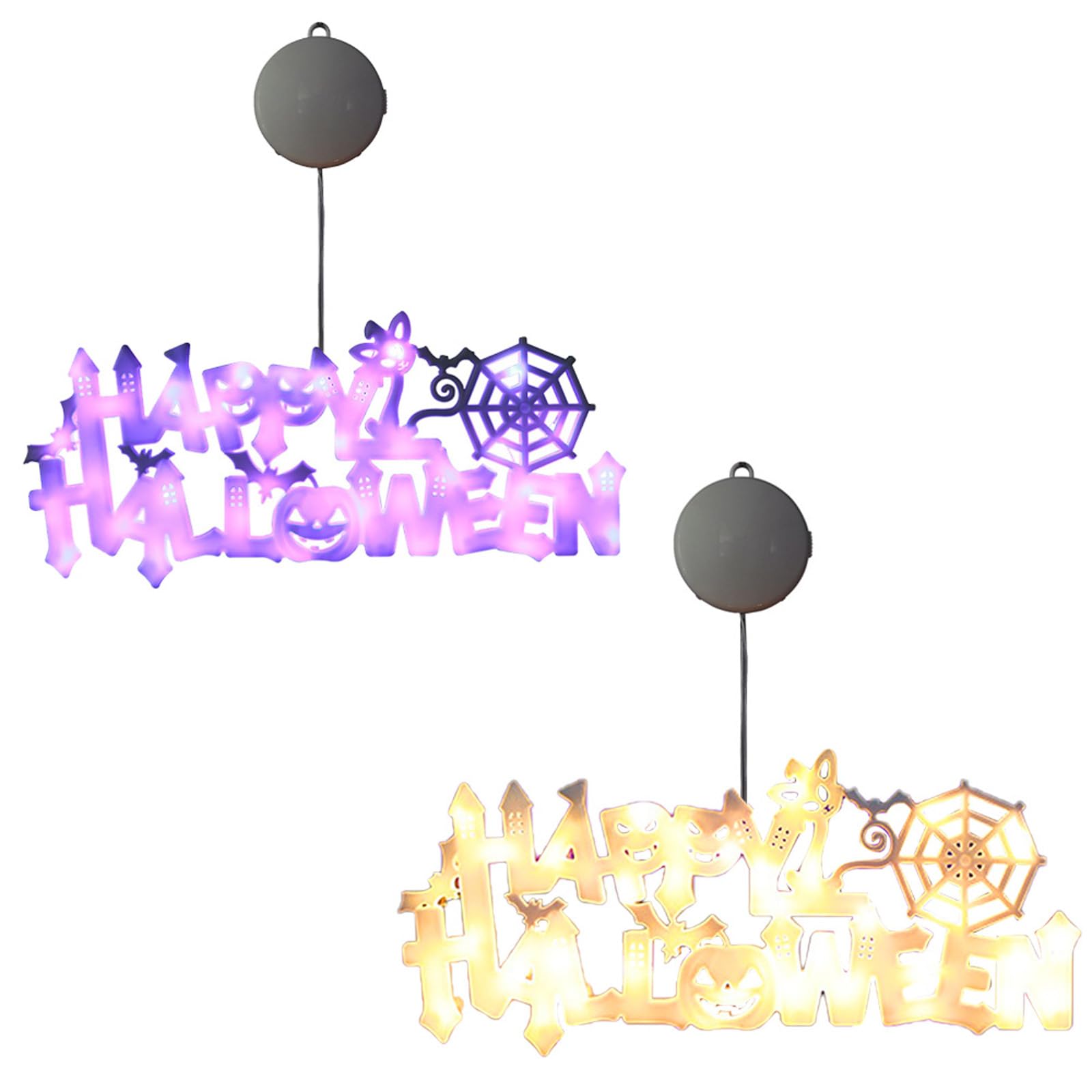 MOFIC Halloween Decorations Lights,Happy Halloween Neon Lights with Suction Cup,Hanging Halloween Window Lights Battery Operated,Halloween Neon Signs Light for Home Party Wall Decor (2Pcs)